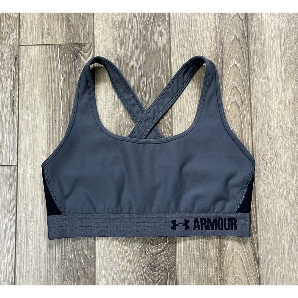Under Armour Athletic Sports Bra Crossed Back Straps Gray/Black Womens Sz Small